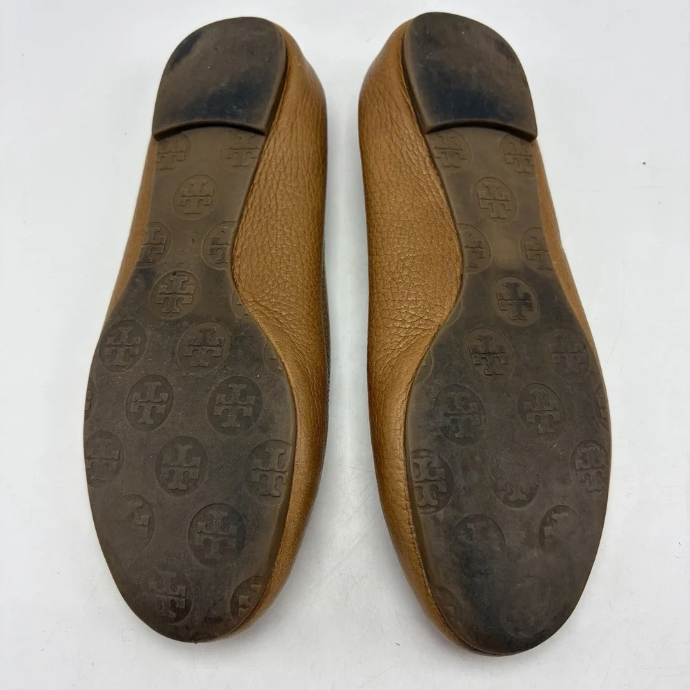 Tory Burch Reva Ballet Flats Womens 6 Royal Tan Slip On Designer Old Money Read